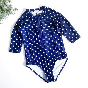 MARINA WEST Girls Kids Navy White Polka Dot Rashguard Zip Style Swim One piece